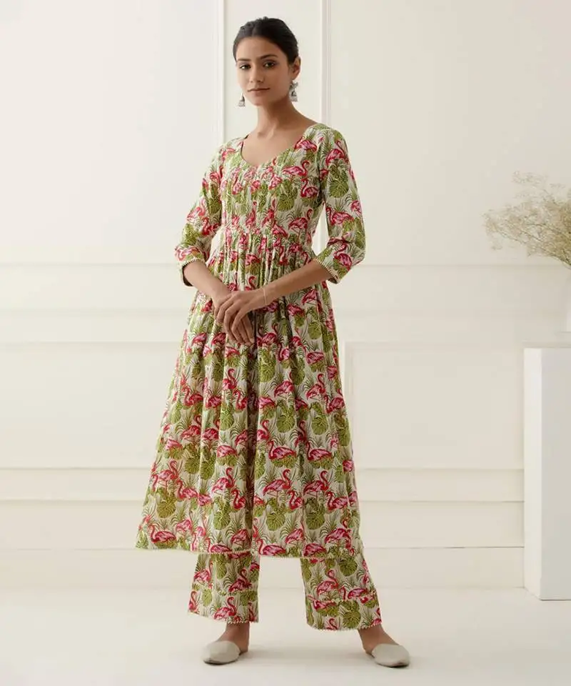 Multicolor cotton floral printed kurta set