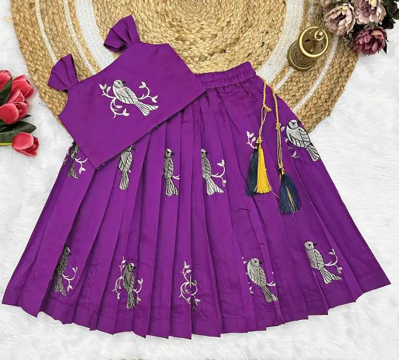 Kids ringani new south indian traditional pattu pavadai jacquard lehenga choli for girls dress