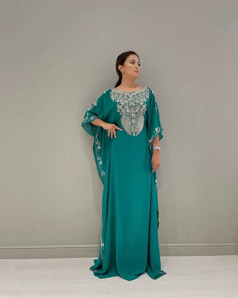 sea-green wedding moroccan dubai kaftan arabic abaya dress very fancy long gown