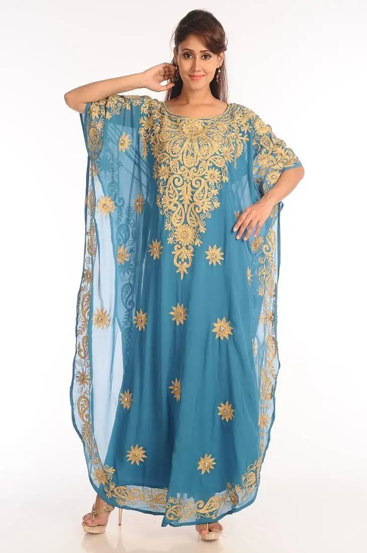 Firozi georgette kaftan with zari work