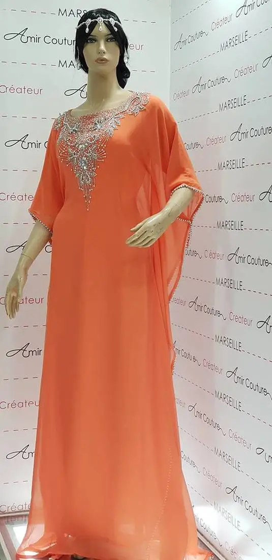 Orange moroccan dubai kaftan arabic abaya dress fancy long gown