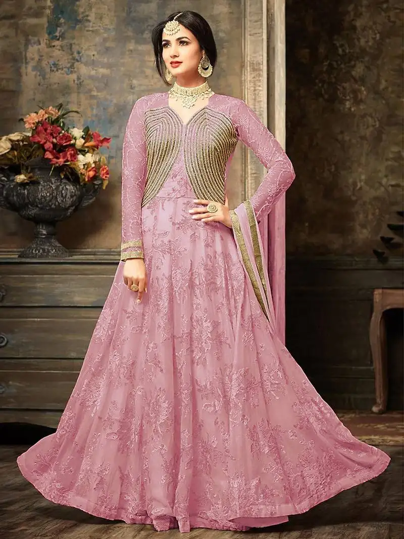 Georgette and net semi stitched party gown anarkali