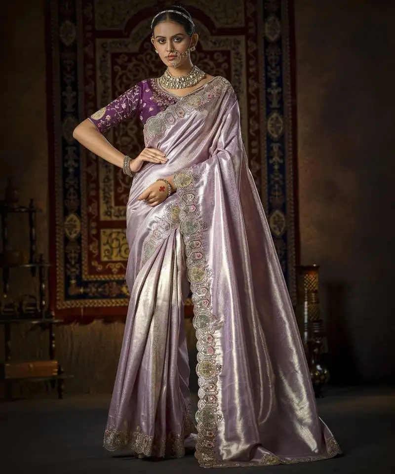 Purple silk blend blend wedding saree