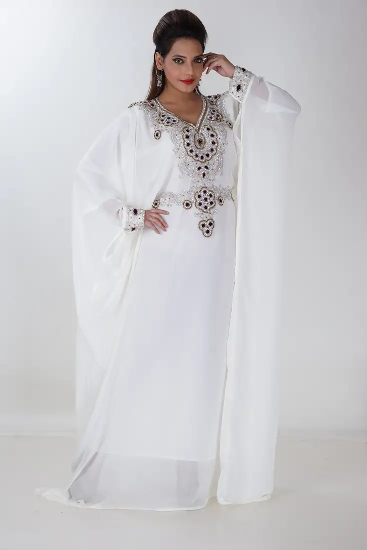 Cream kaftan women dress long gown farasha morocco jalabiya maxi wear