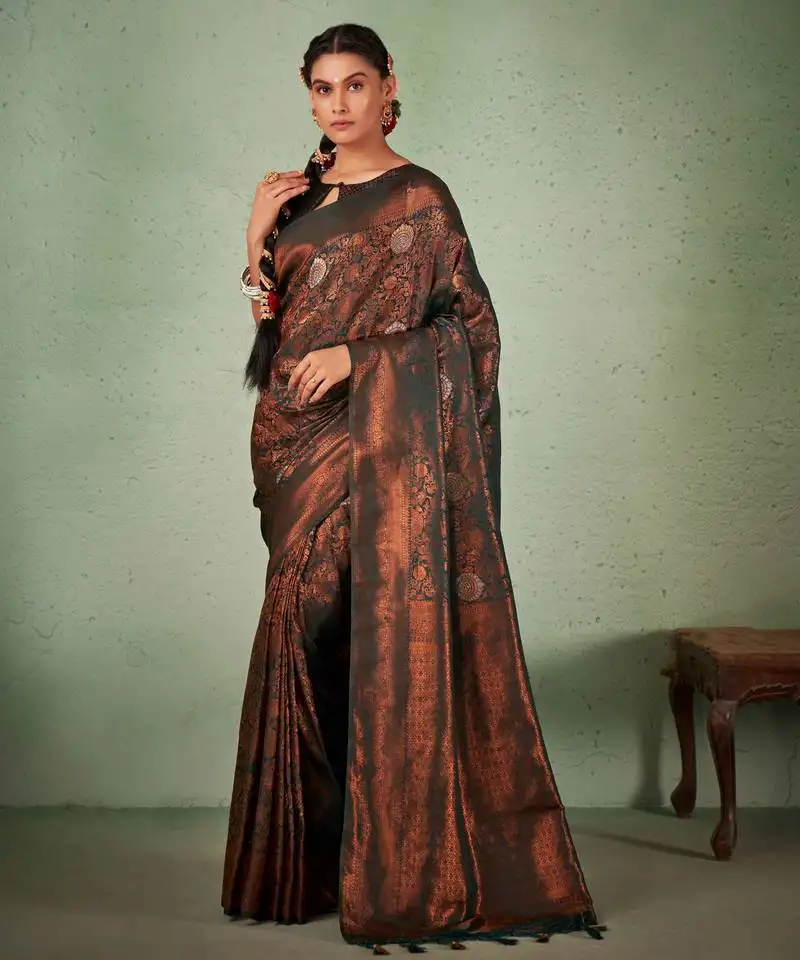 Dark green kanjeevaram design art silk saree