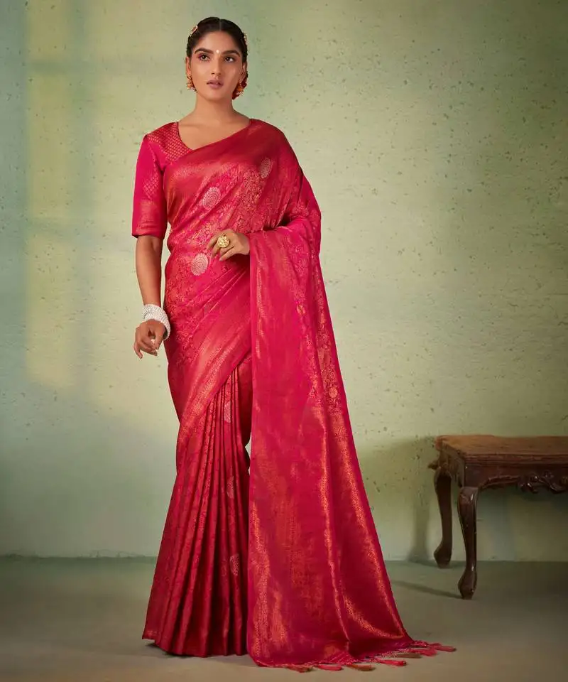 Dark pink kanjeevaram design art silk saree