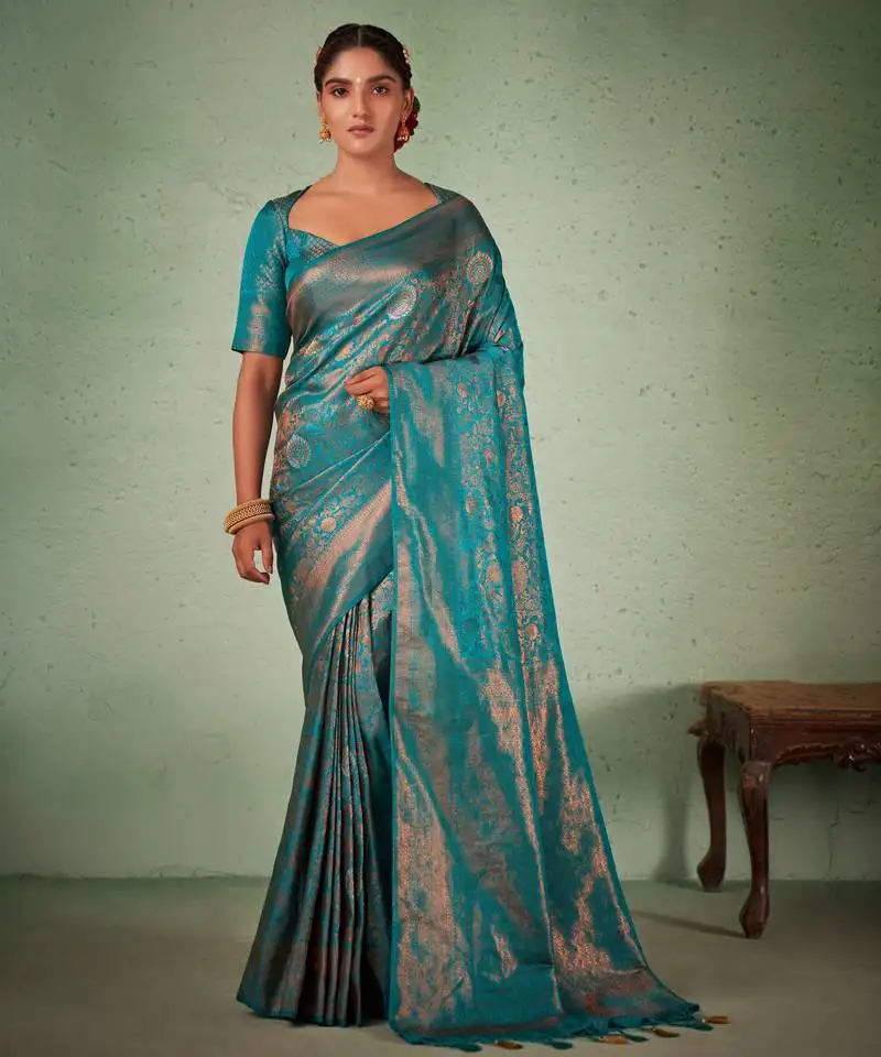 Blue kanjeevaram design art silk saree