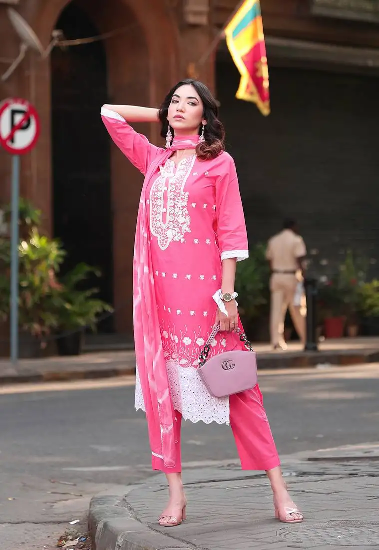 Women's pure cotton kurta set with dupatta