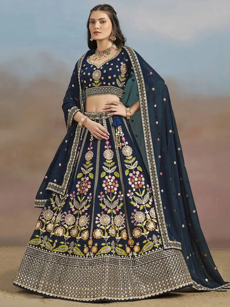 Navy blue zari work georgettelehenga choli