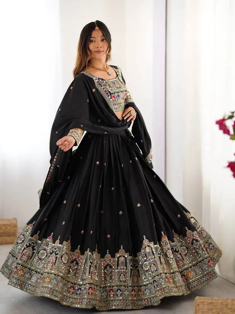 Black coding dori with sequin embroidery silk lehenga choli