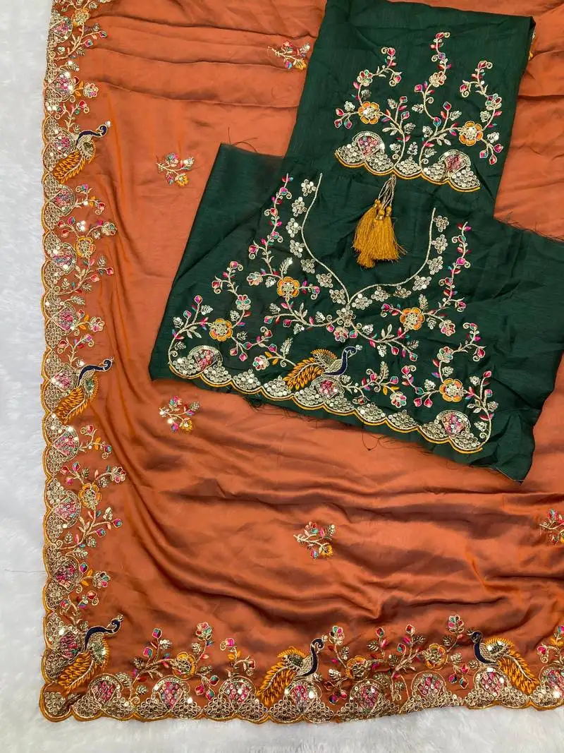 Orange party wear soft rangoli art silk saree