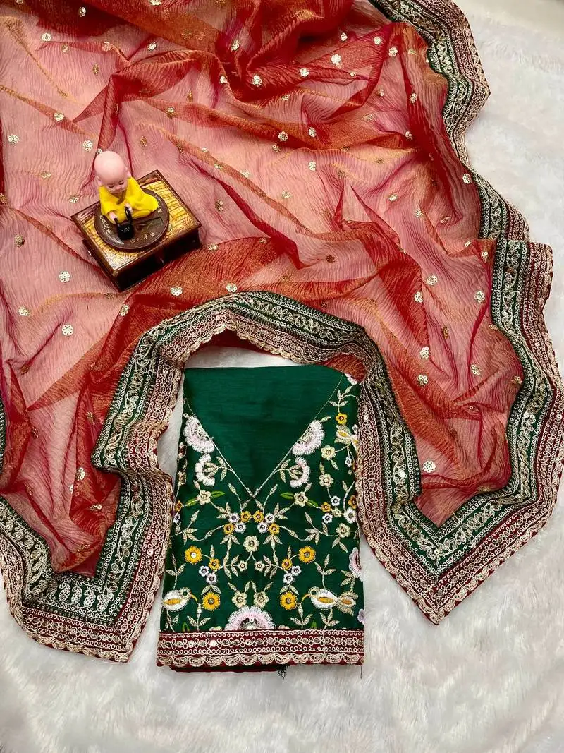 Red art silk crush fabric with multi thread sequins embroidered work lace border saree with blouse