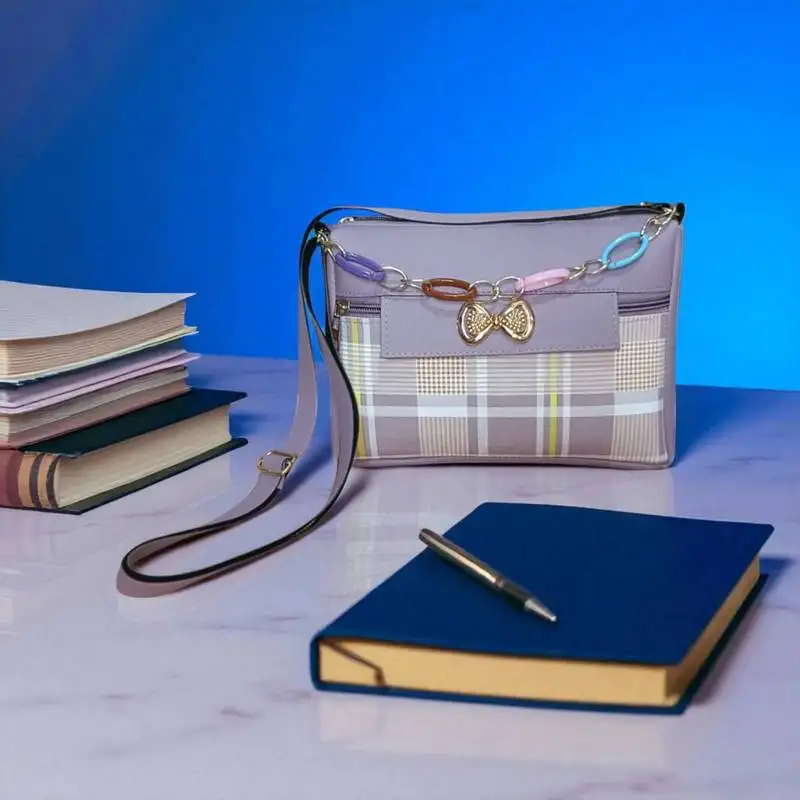 stylish plaid & bow crossbody bag