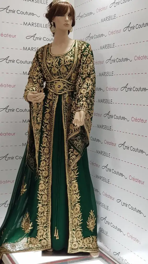 Green moroccan dubai kaftans farasha abaya dress fancy long gown