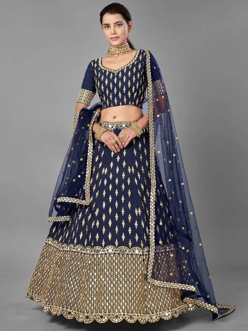 Navy blue silk zari work function wear lehenga choli