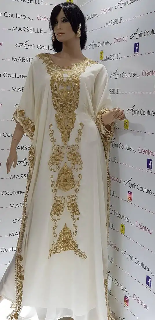 White moroccan dubai kaftans farasha abaya dress fancy long gowns