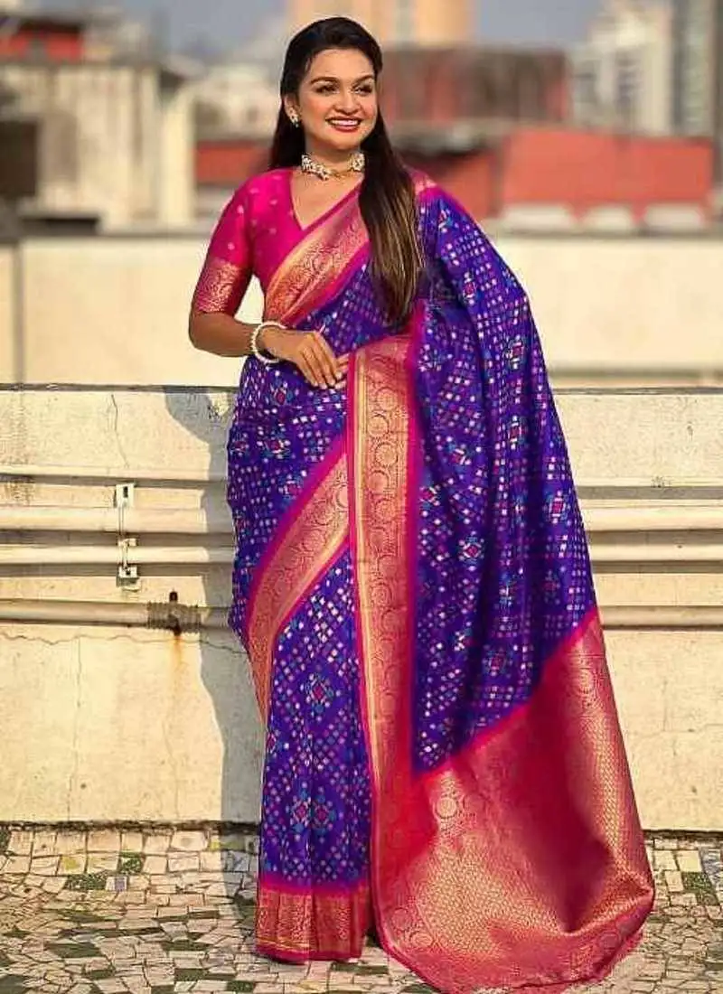 Purple pink silk blend saree with blouse