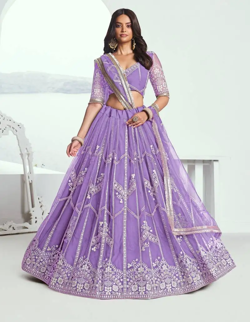 Women's purple embroidered party wear lehenga choli