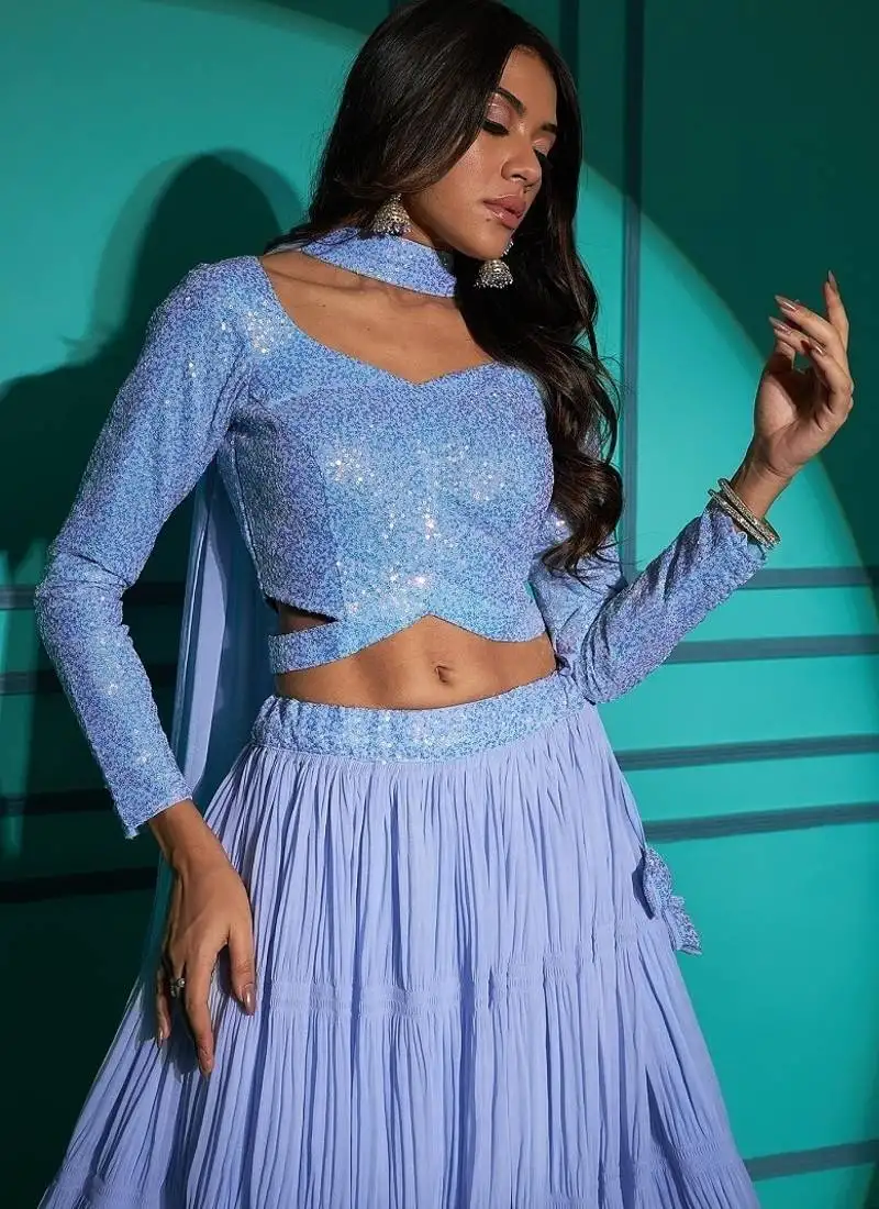 Dusty sky lehenga choli set