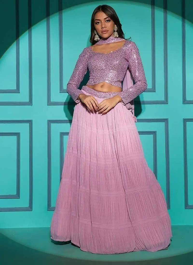 Dusty pink georgette lehenga choli set