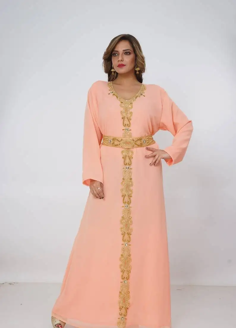 Peach kaftan women dress long gown farasha morocco wear