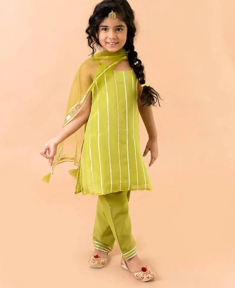 Green georgette kurtas set with gotta work - festive wear for girls
