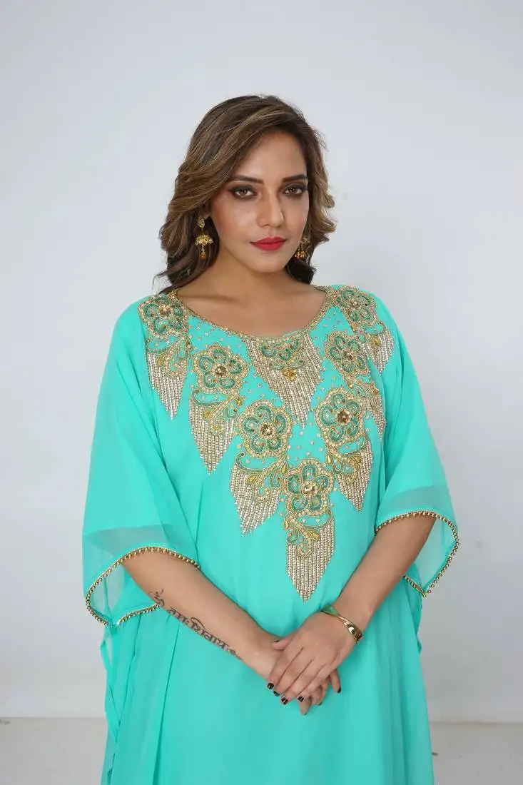 Light-green kaftan women dress long gown farasha morocco wear