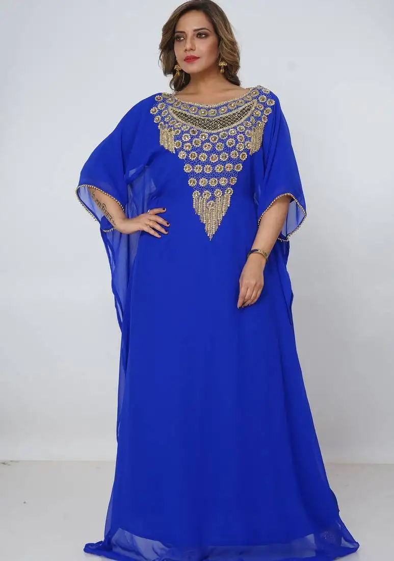 Blue kaftan women dress long gown farasha morocco wear