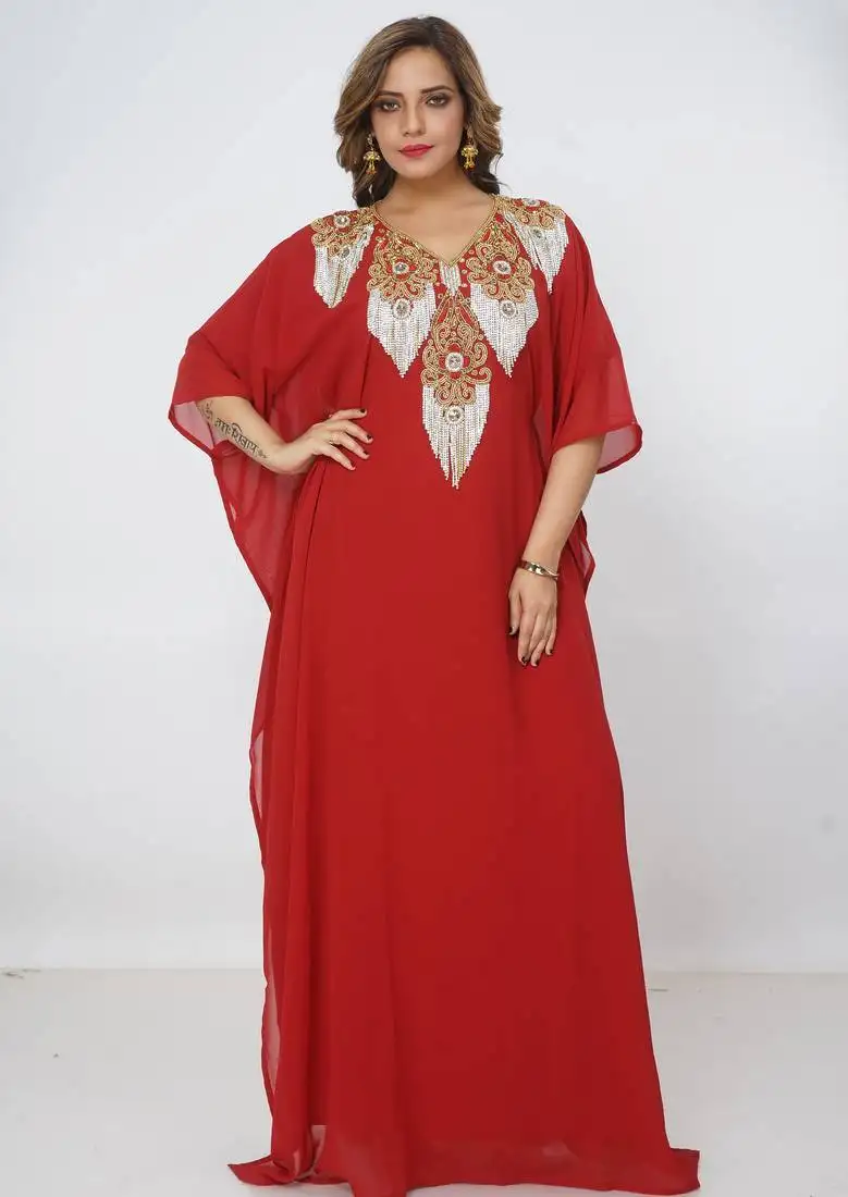 Red kaftan women dress long gown farasha jalabiya maxiwear