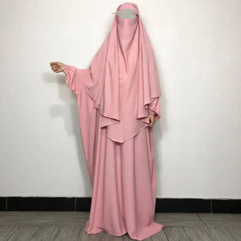 Premium matching pink baggy abaya and single layer khimar