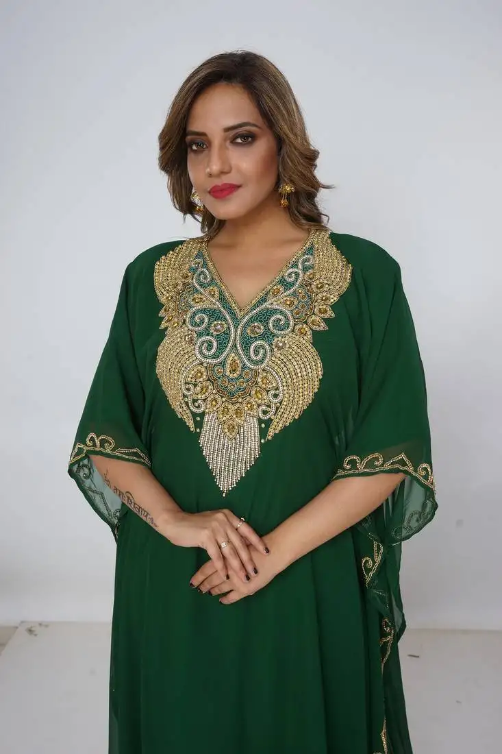 Green kaftan women dress long gown farasha morocco wear