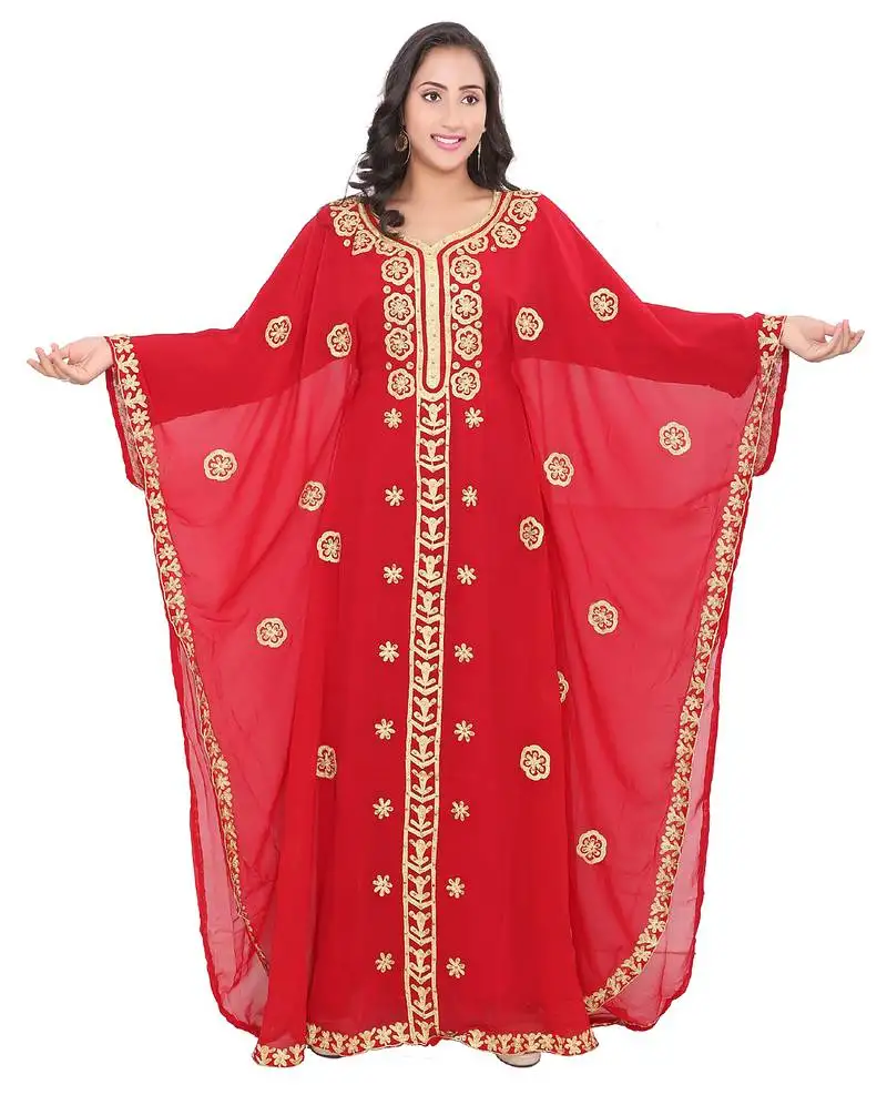 Premium red georgette stitched kaftan with luxurious gold embroidered