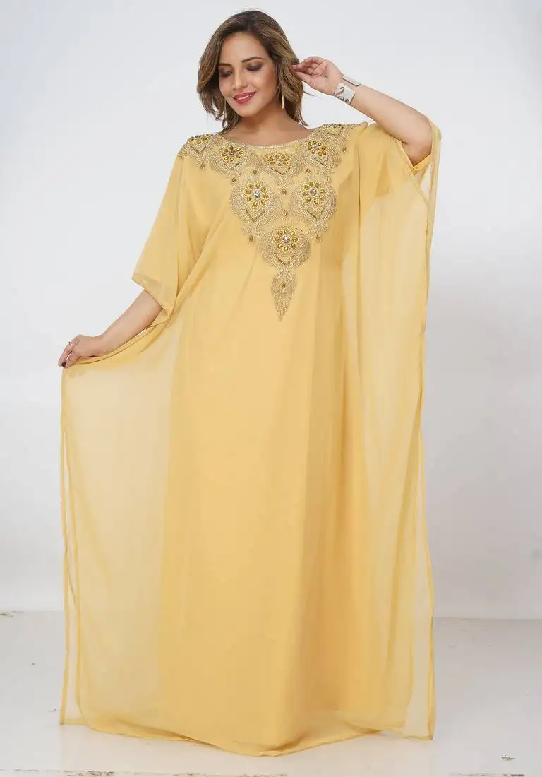 Beige kaftan women dress long gown farasha