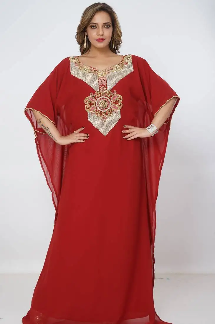 Red kaftan women dress long gown farasha morocco wear