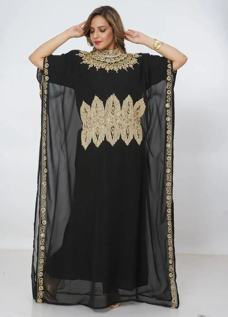 Black kaftan women dress long gown farasha morocco wear