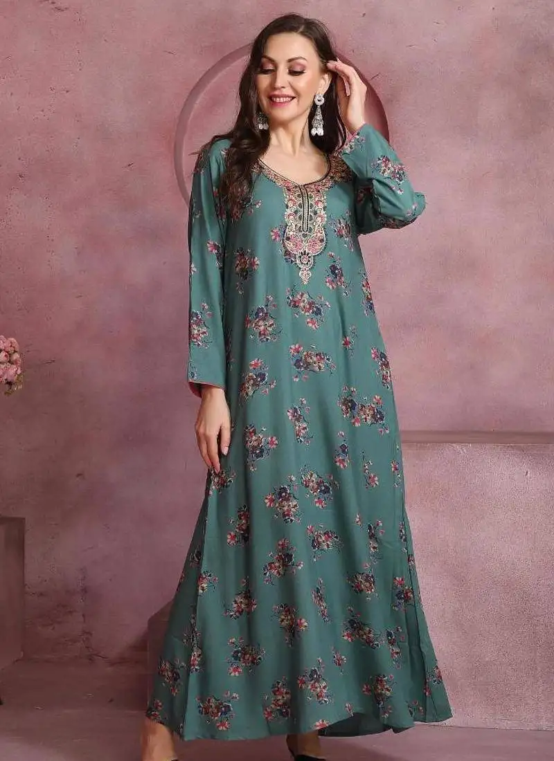 A line dress with colourful thread work embroidered