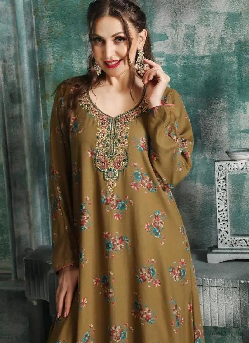 A line dress with colourful thread work embroidery