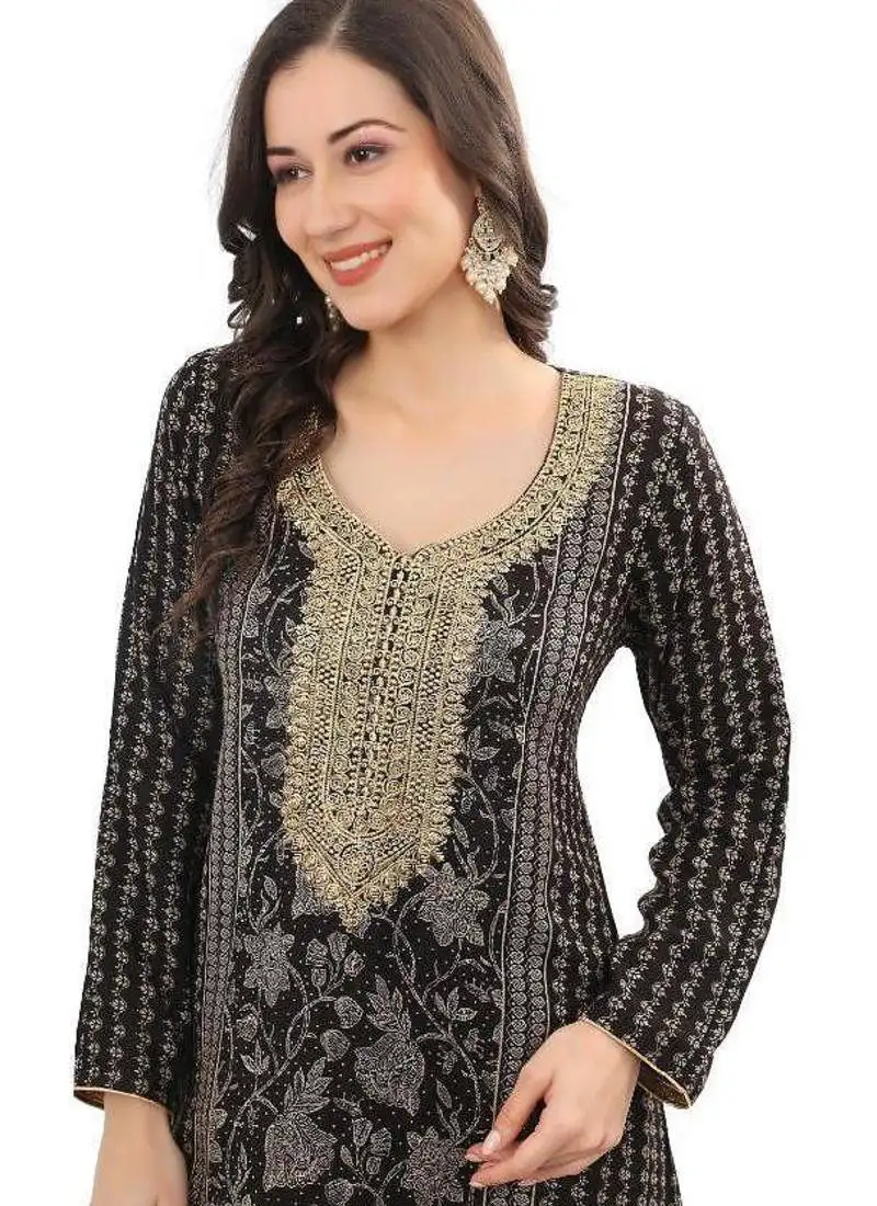 A line dress with golden jari thread work embroidery