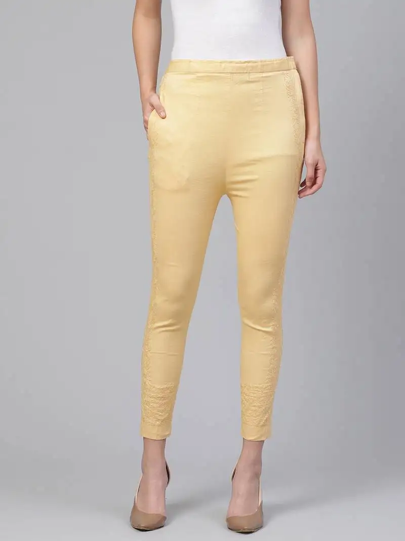 Hand embroidered fawn cotton lucknowi chikankari trouser