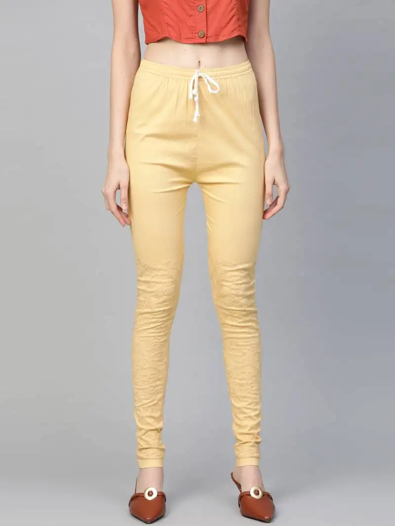 Hand embroidered fawn cotton lucknowi chikankari churidar