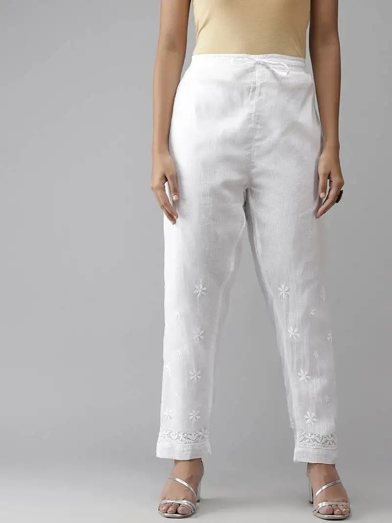 Hand embroidered white kota lucknowi chikankari palazzo