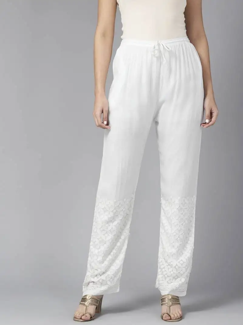 Hand embroidered white georgette lucknowi chikankari palazzo