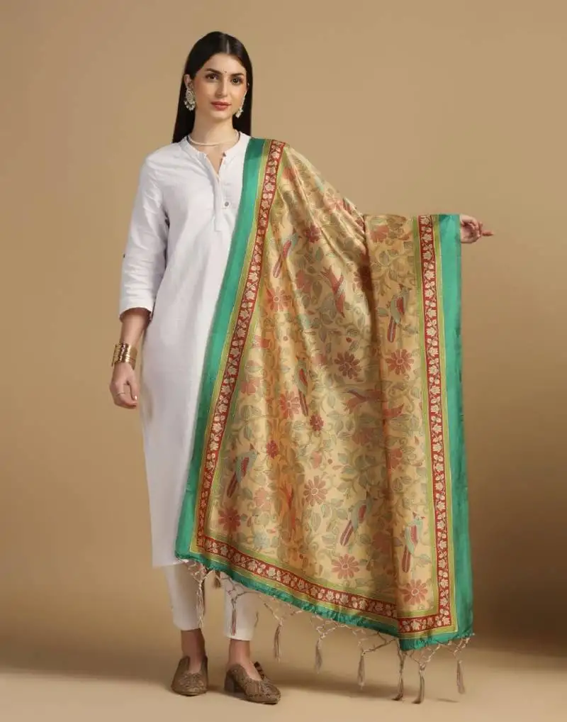 Yellow assam silk designer digital printed ceremonial dupatta