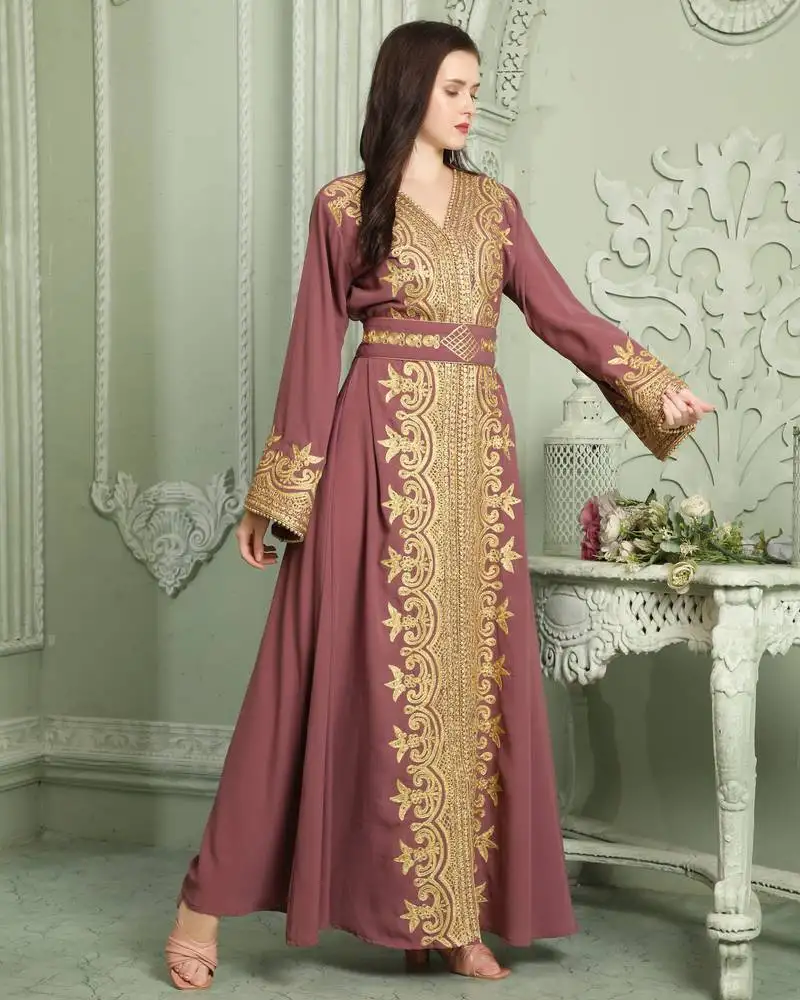 Designer jalabiya kaftan with golden hand embroidery