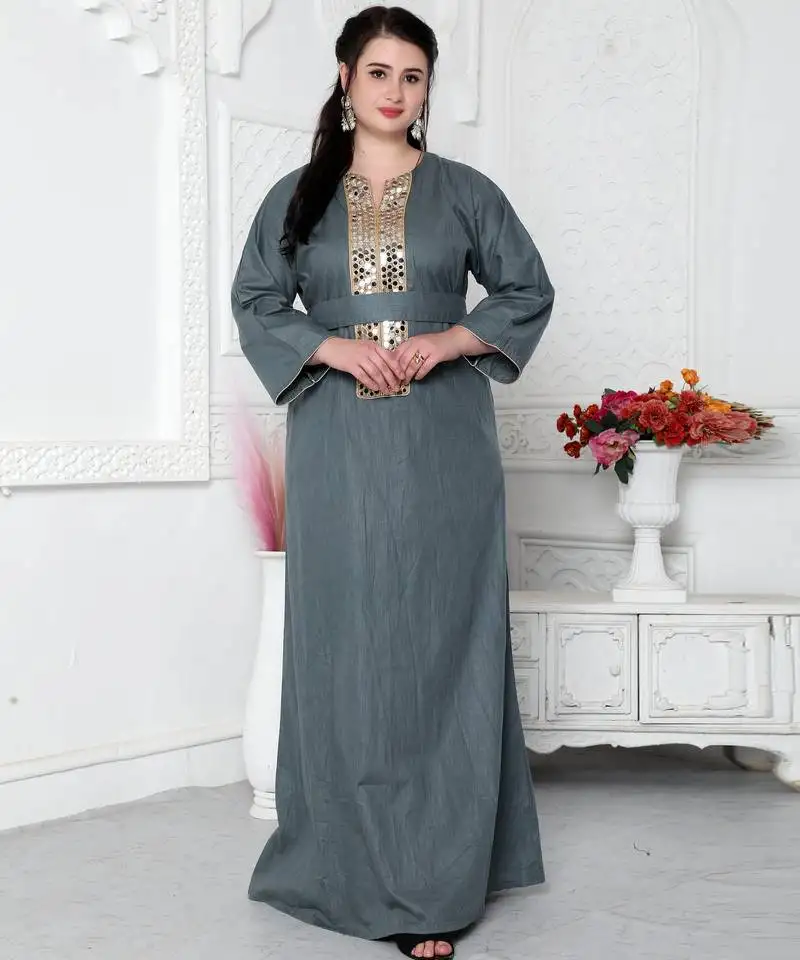 Aabla work mirror finish jalabiya kaftan for women