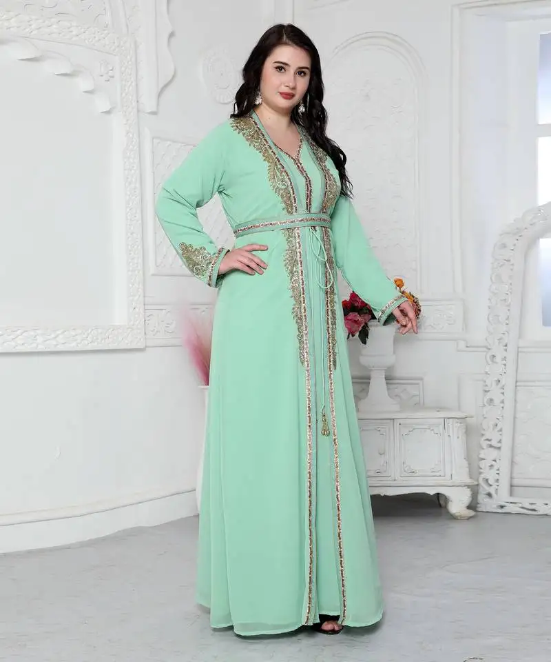 Arabic style kaftan with crystal hand embroidery