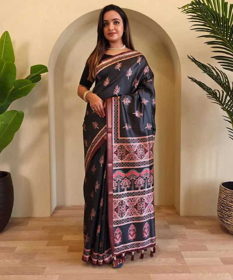 Navyblue digital print all over pure dola viscose saree