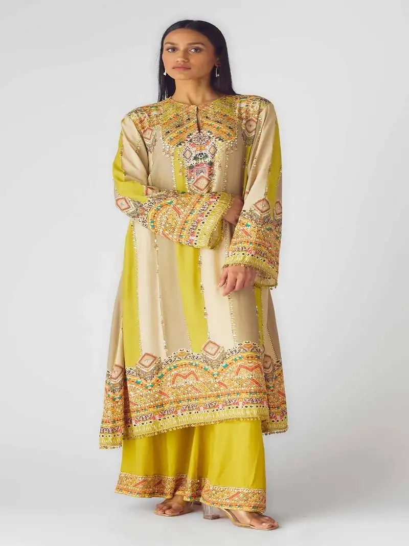 Multicolor sequin embroidered muslin kurta set