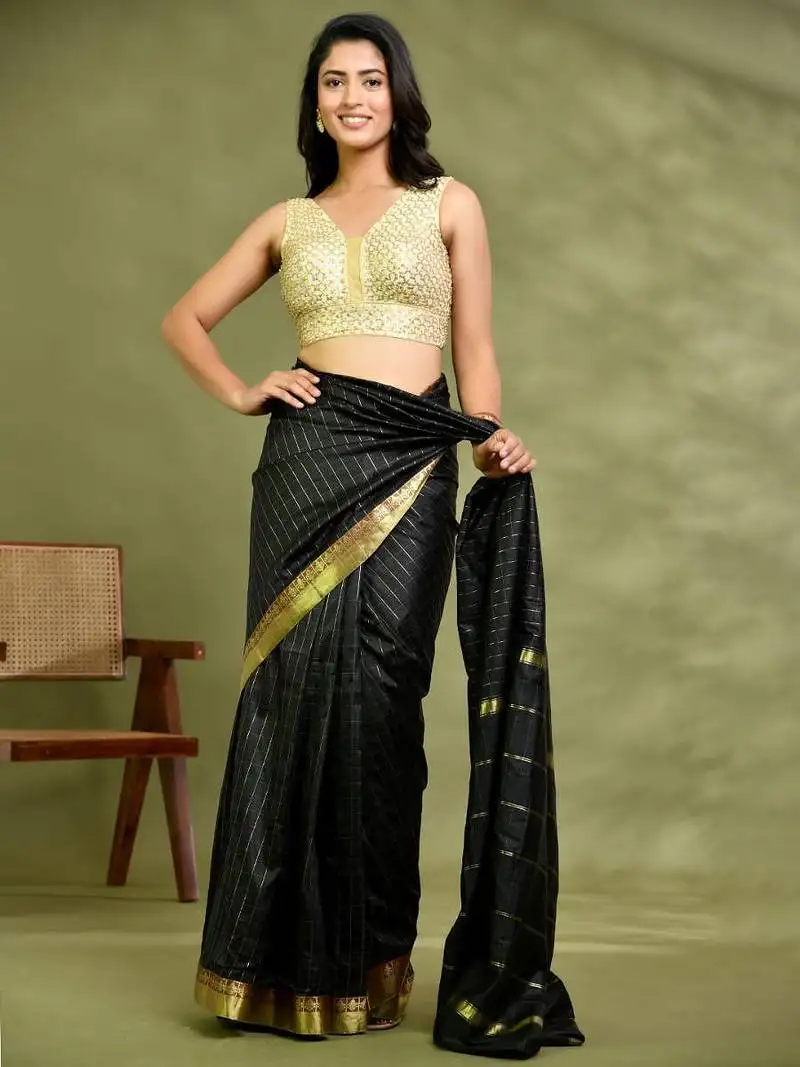 Amodini designer studio golden pearl cutdana sleeveless padded blouse