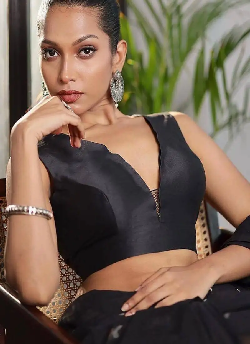 Black silk designer blouse